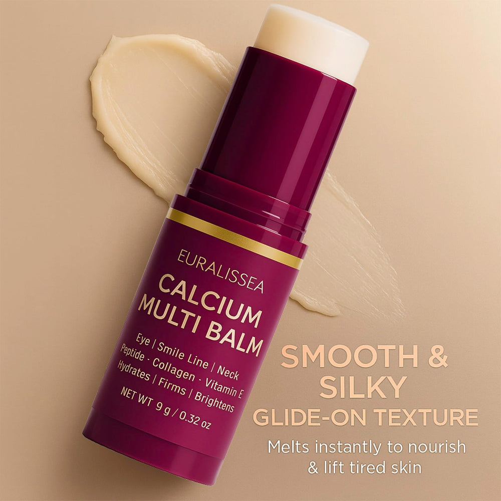 Euralissea Calcium Volume Multi Balm applied to the eye area for gentle moisture.