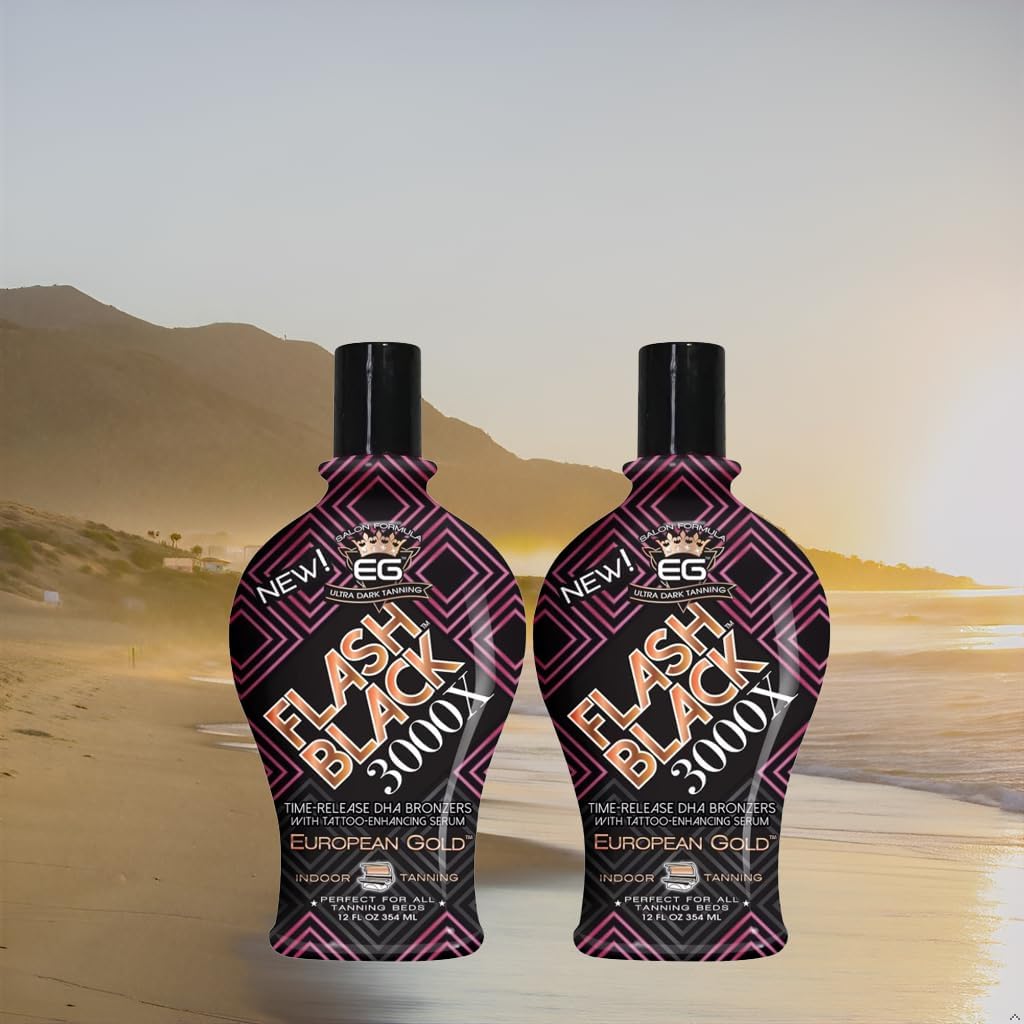 European Gold Flash Black 3000X time-release bronzers deepen color after sessions.