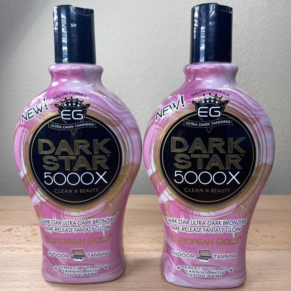 European Gold Dark Star 5000X vegan label signals clean, cruelty-free tanning.