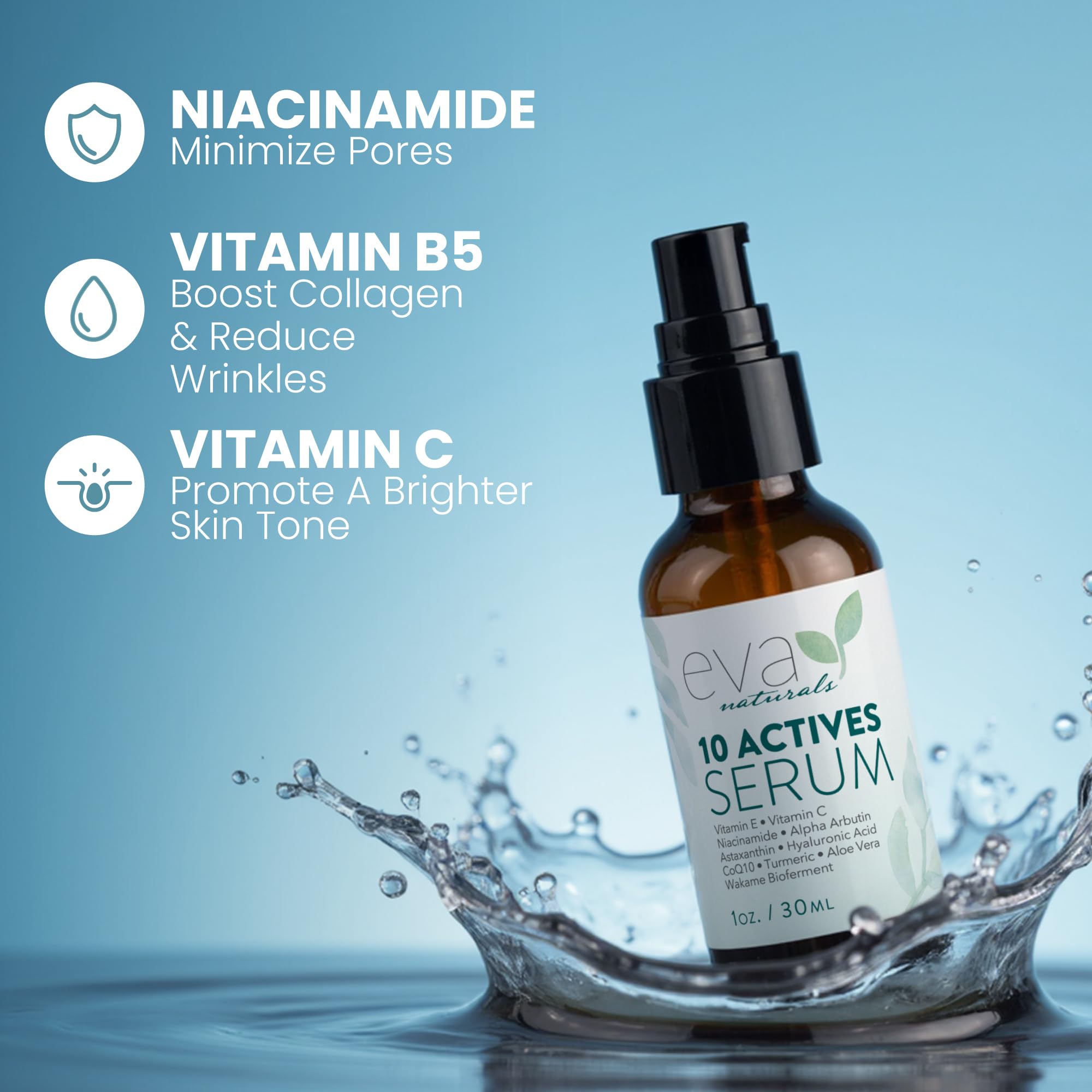 Eva Naturals 10 Actives Serum for under makeup use with smooth base.