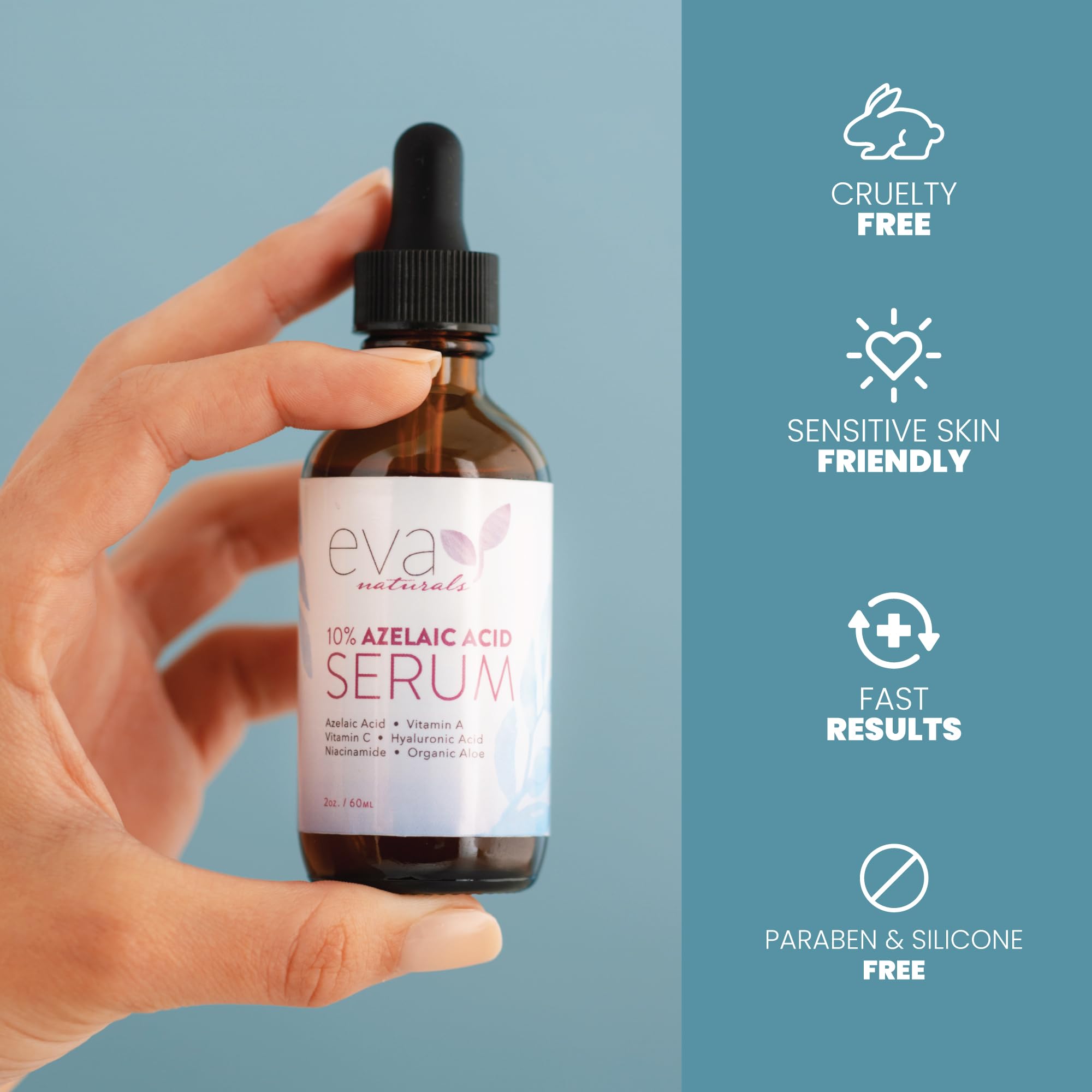 Eva Naturals Azelaic Acid Serum fragrance-free pack emphasizes sensitive-skin friendliness.