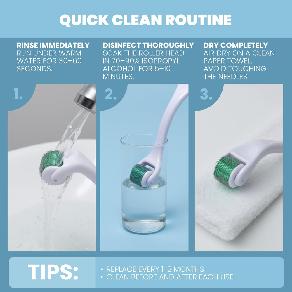 Eva Naturals roller cleaning procedure close-up for hygienic use