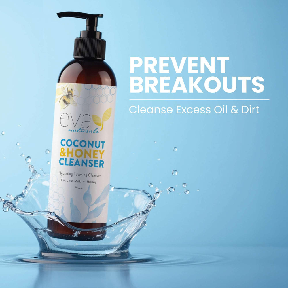 Eva Naturals Coconut and Honey Foaming Face Wash before and after shot suggests refreshed skin