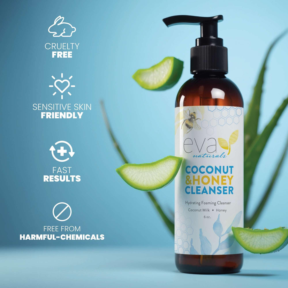 Eva Naturals Coconut and Honey Foaming Face Wash daily use setup showcasing versatile cleansing routine