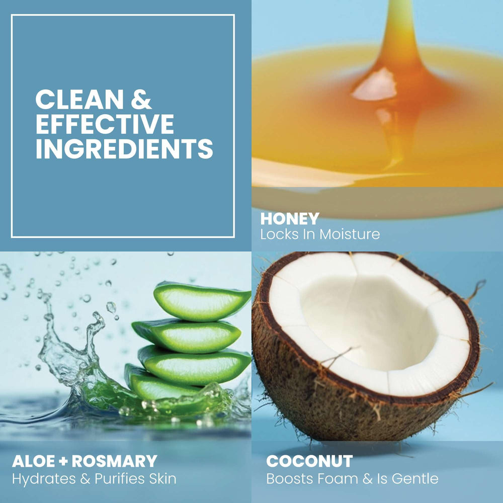 Eva Naturals Coconut and Honey Foaming Face Wash texture closeup emphasizes rich foam and thorough removal