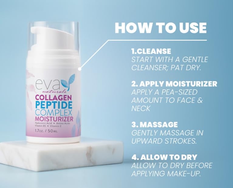 Eva Naturals Collagen Peptide Moisturizer packaging highlights premium night care.