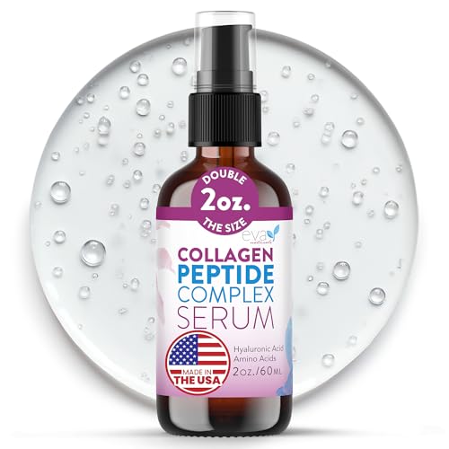 Eva Naturals collagen peptide serum bottle shows premium anti aging hydration for daily use.