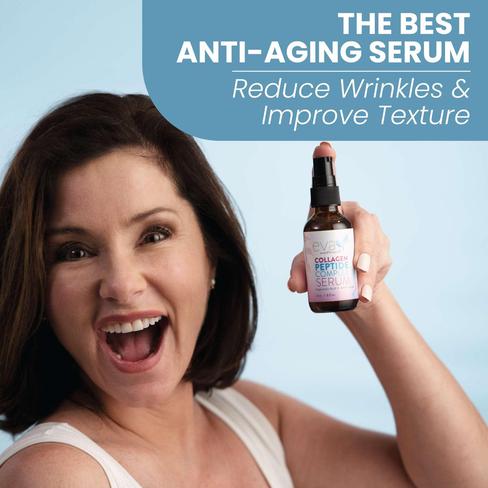 Eva Naturals collagen peptide serum dropper demonstrates easy daily application.