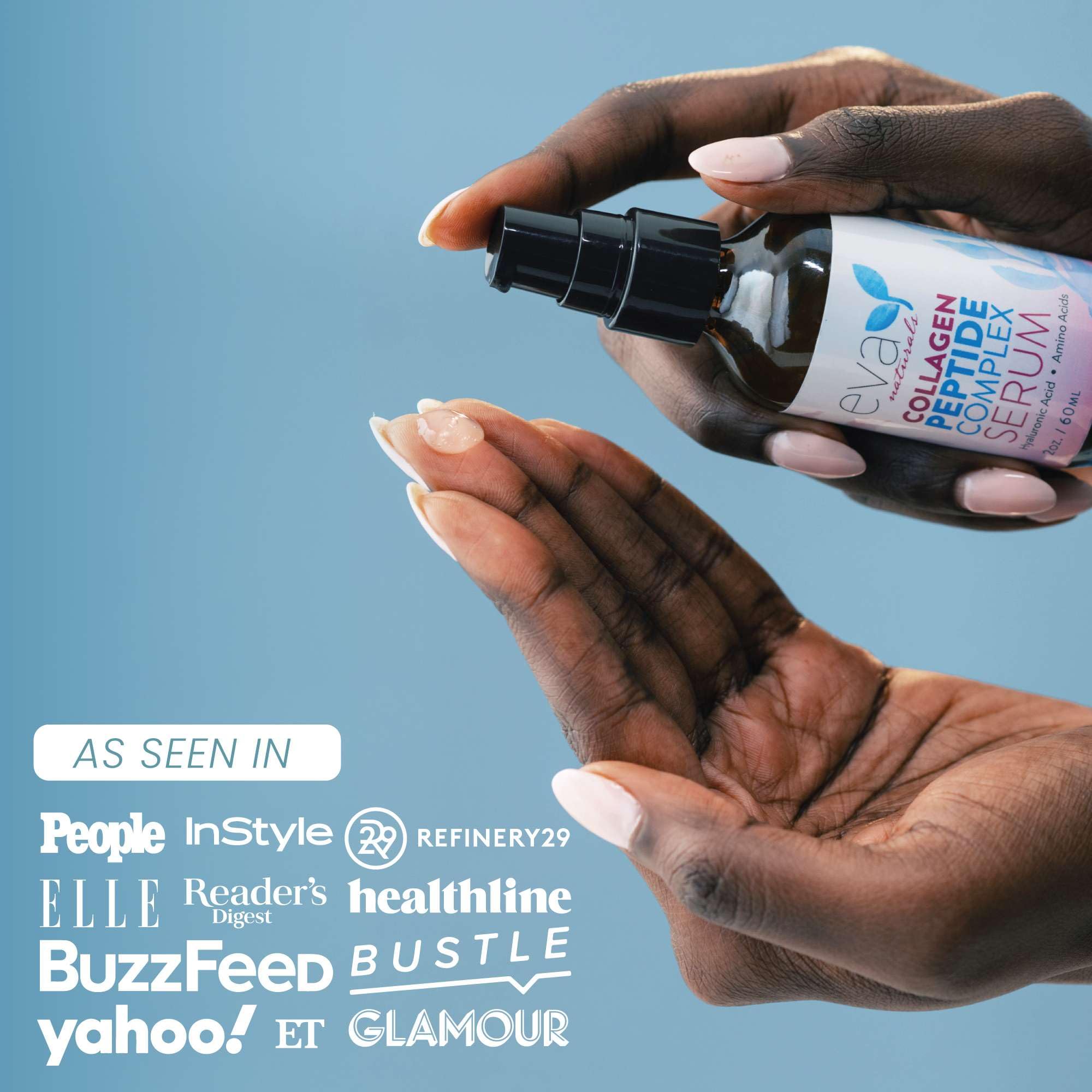 Eva Naturals collagen peptide serum hyaluronic acid boost supports hydration and elasticity