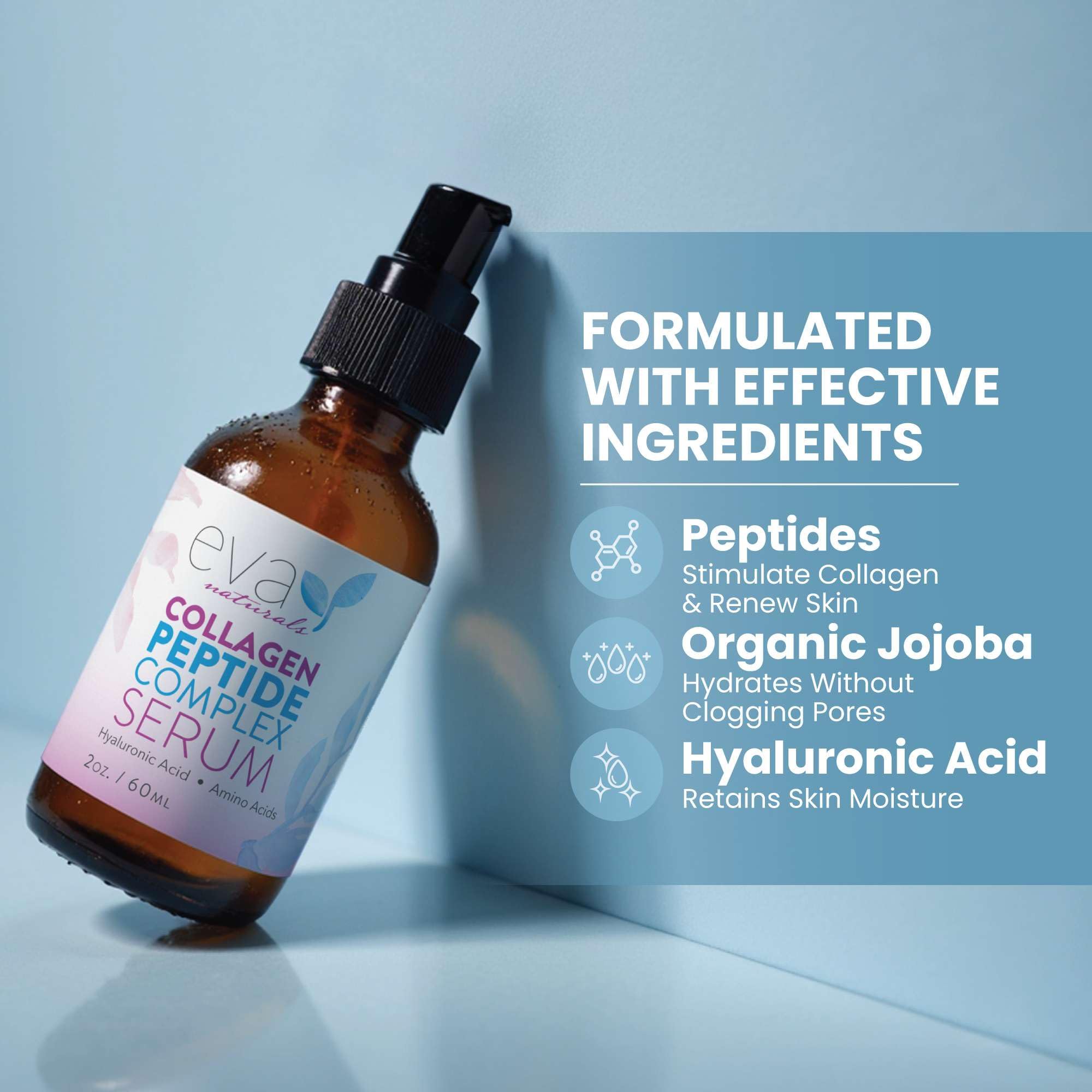 Eva Naturals collagen peptide serum neck and decollete application for firmer-looking skin