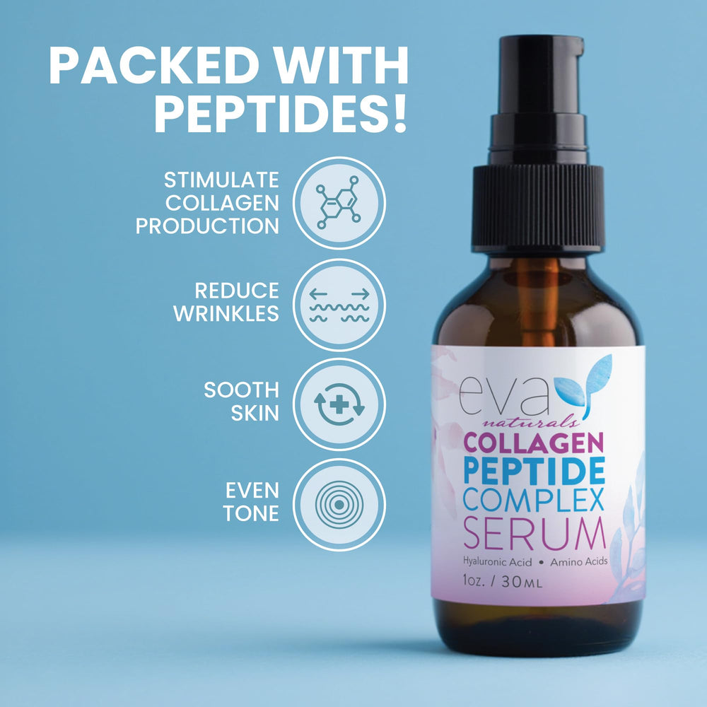 Eva Naturals collagen serum dropper close-up indicating precise, gentle application.