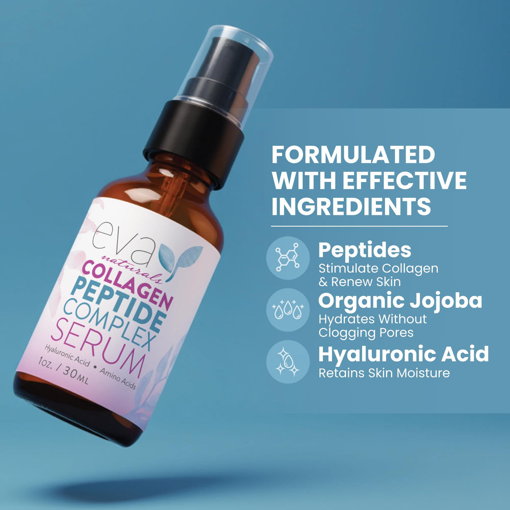 Eva Naturals collagen serum designed for sensitive skin close-up.