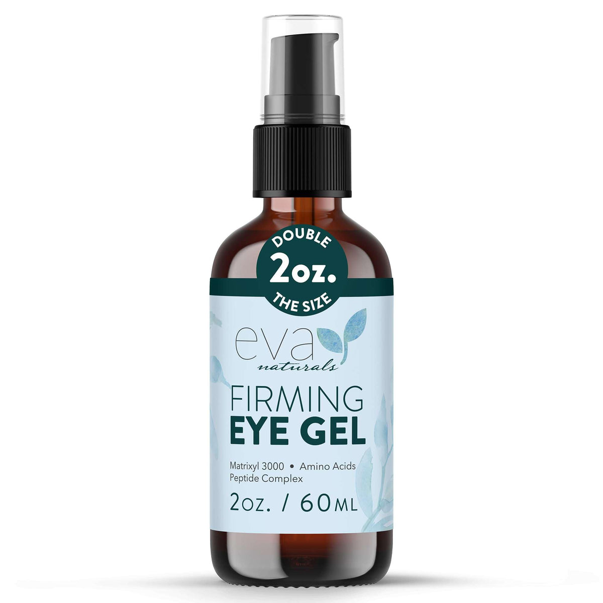 Eva Naturals Eye Gel bottle with applicator shows fast-absorbing formula for puffy under-eye areas.