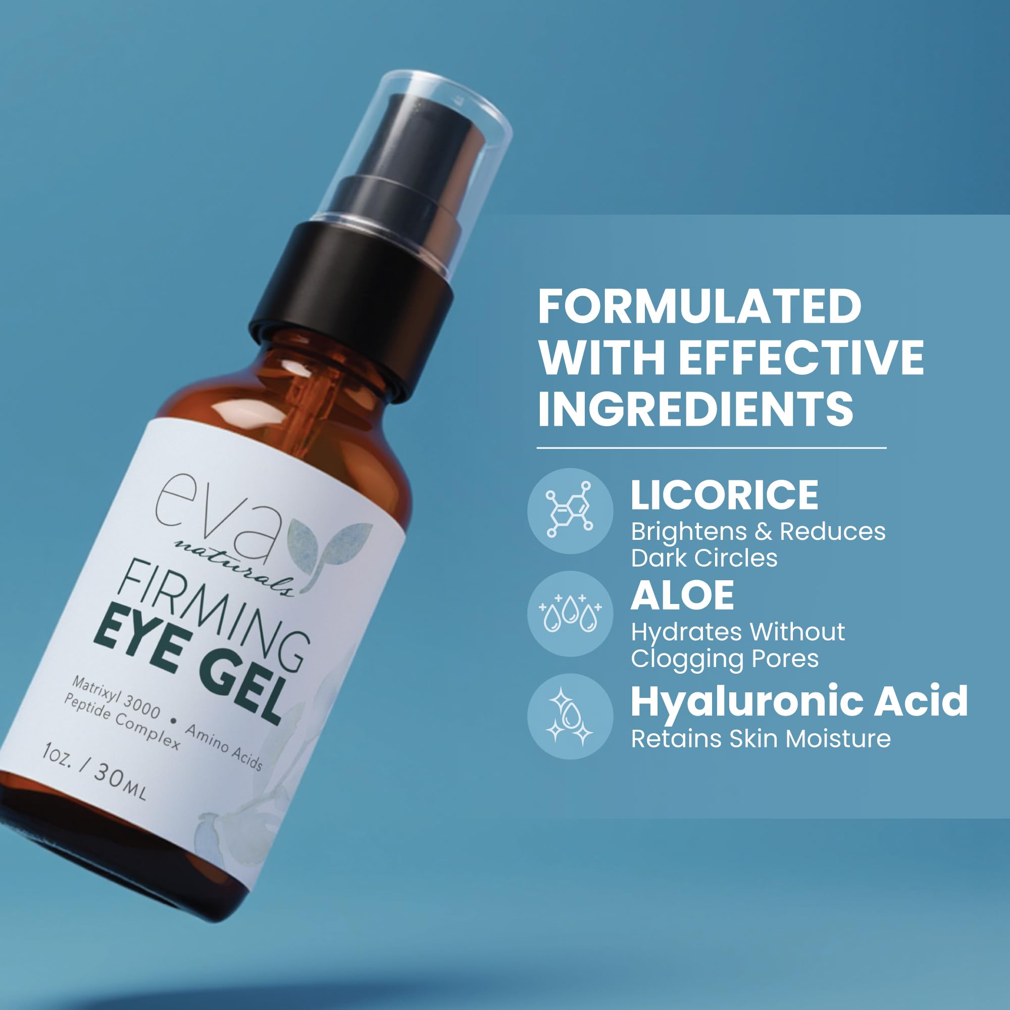 Eva Naturals Eye Gel botanicals cucumber and ginkgo; refreshing cooling sensation.