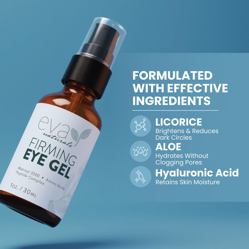 Eva Naturals Eye Gel botanicals cucumber and ginkgo; refreshing cooling sensation.