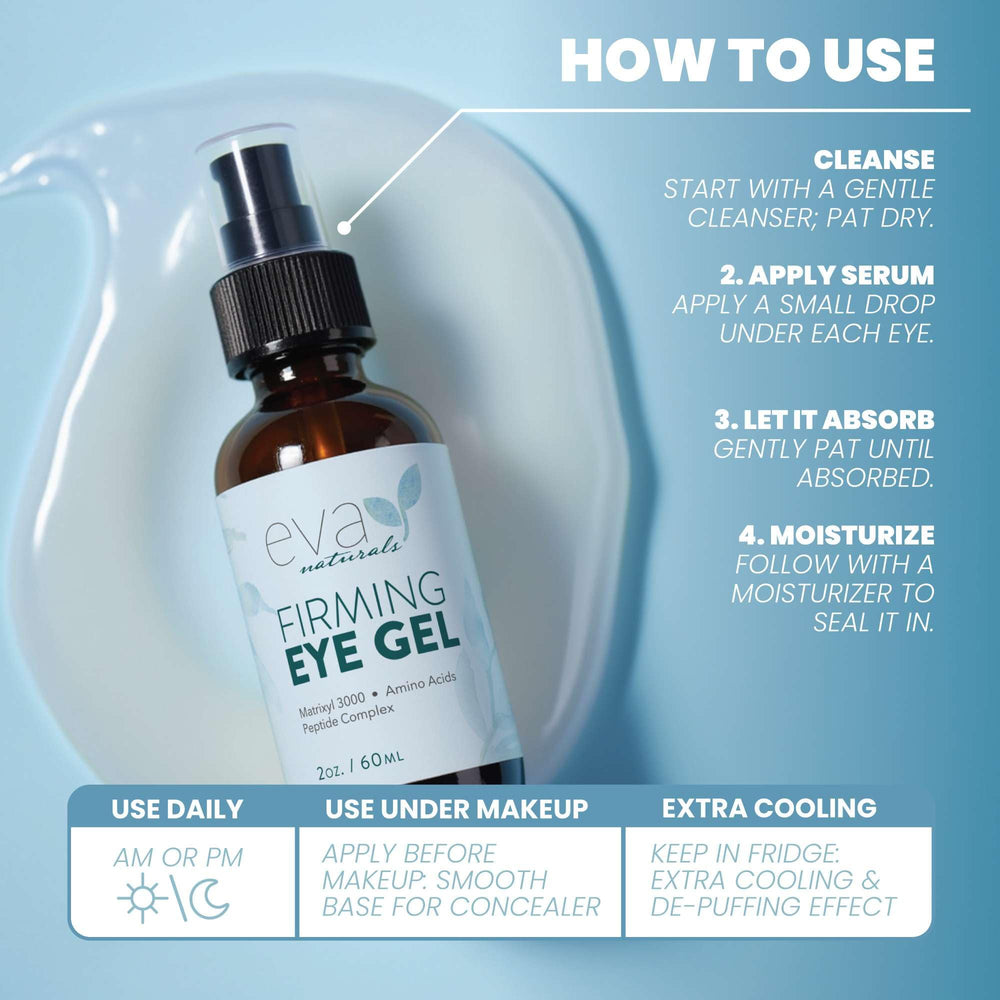 Eva Naturals Eye Gel cucumber and ginkgo botanicals for calming, refreshing feel.