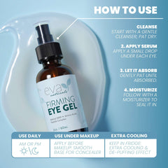 Eva Naturals Eye Gel texture close-up shows lightweight, non-greasy finish suitable for daytime use.