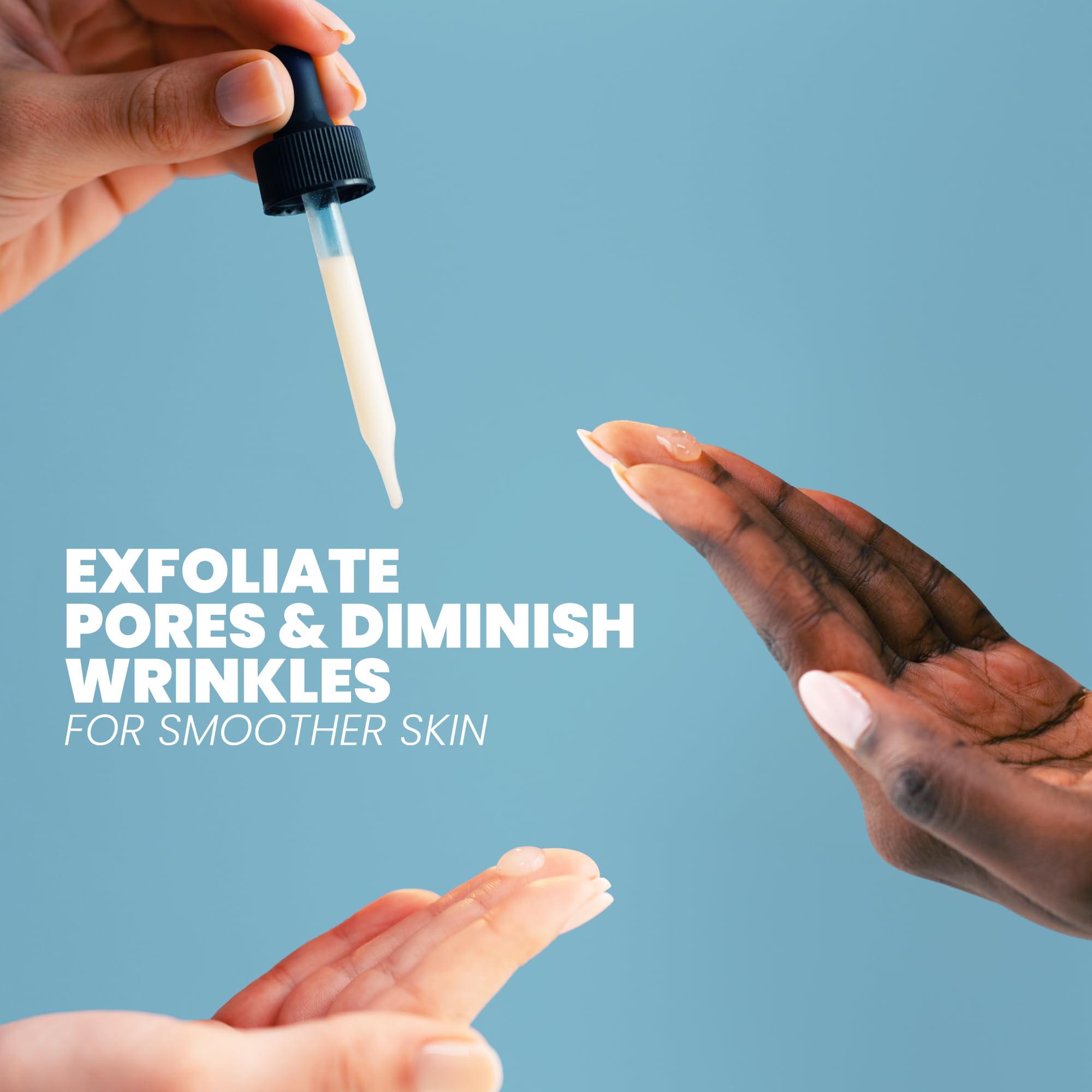 Eva Naturals face and neck serum application demonstrating smoothing benefits.