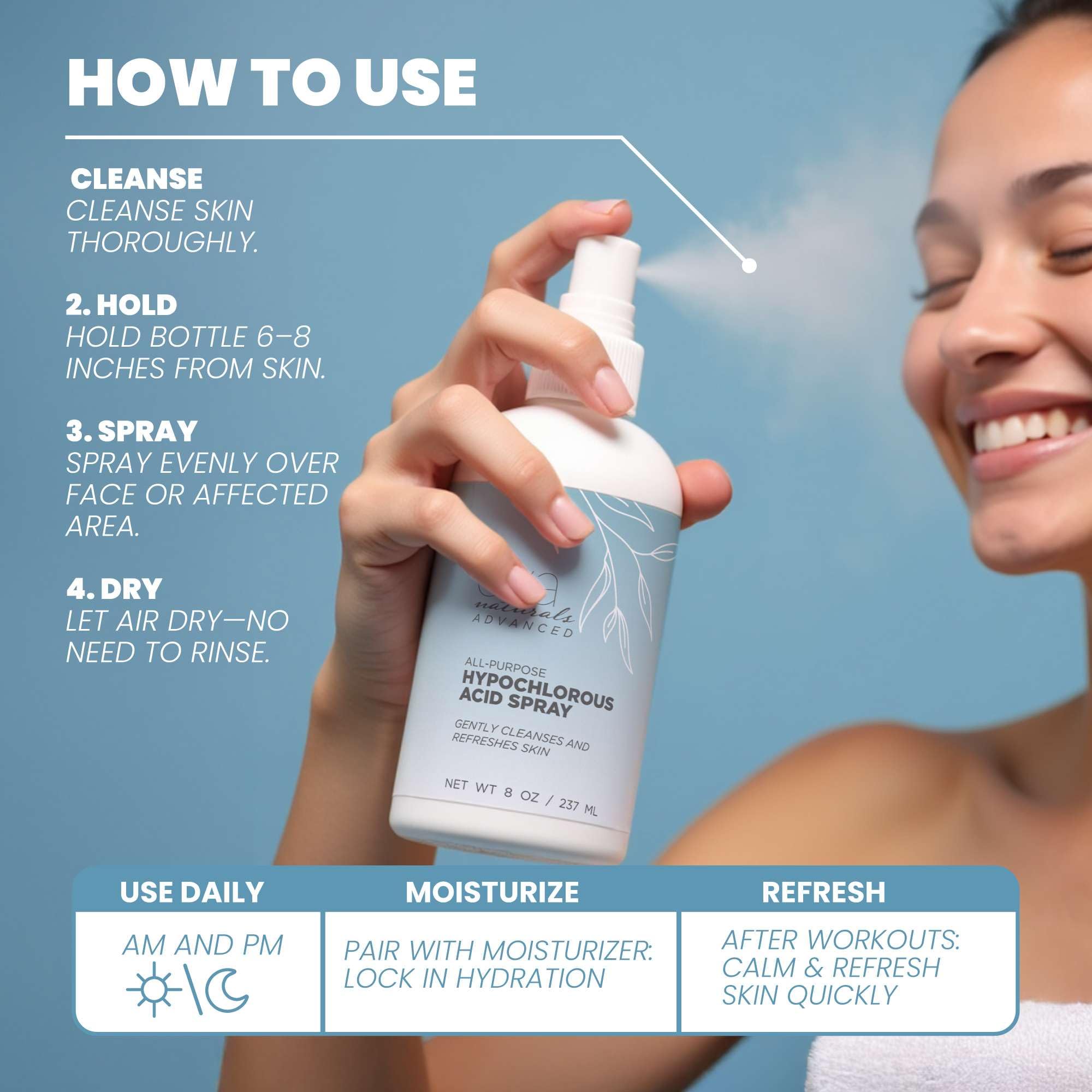 Eva Naturals HOCL makeup brush pre-cleanse spray removes residues and bacteria.