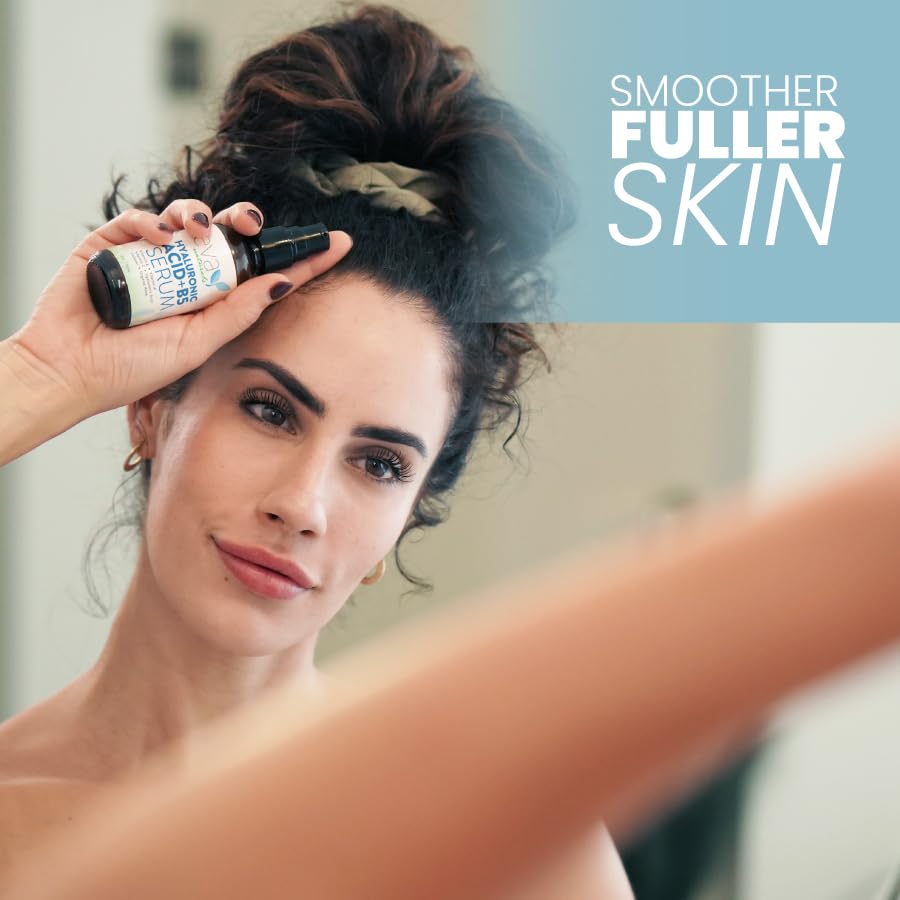 Eva Naturals hyaluronic acid serum morning routine setup shows a fresh glow