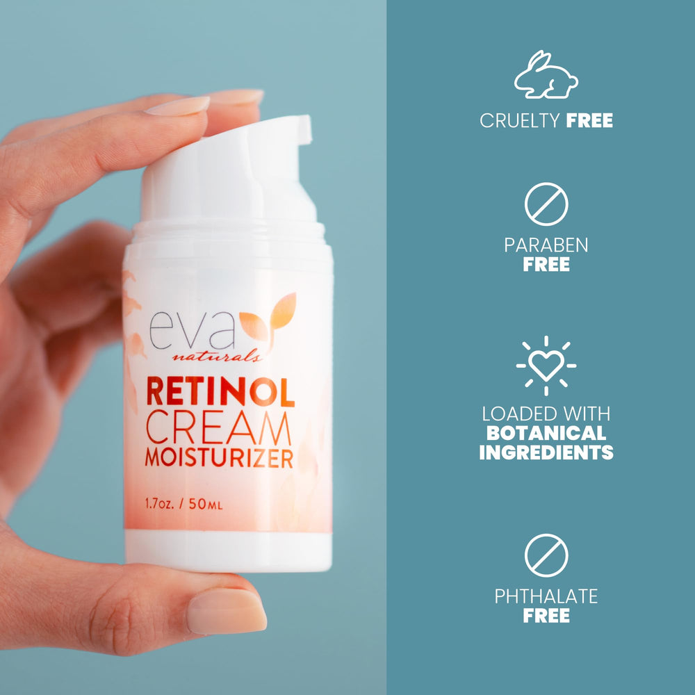 Eva Naturals hyaluronic acid label signals plumping hydration benefits.