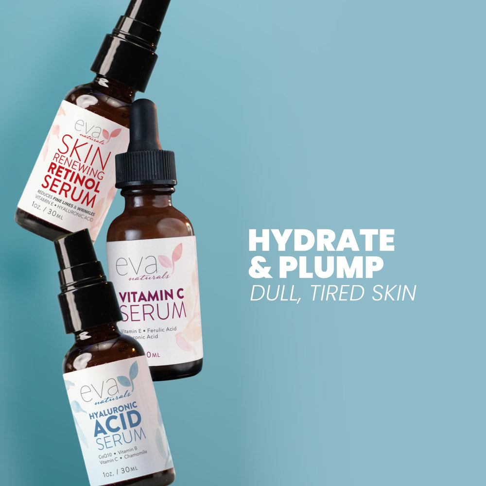Eva Naturals Hyaluronic Acid serum hydration close-up for plump skin