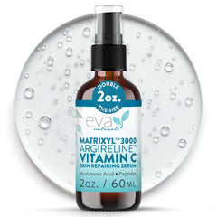 Eva Naturals Matrixyl 3000 & Argireline serum bottle close-up for smoother skin