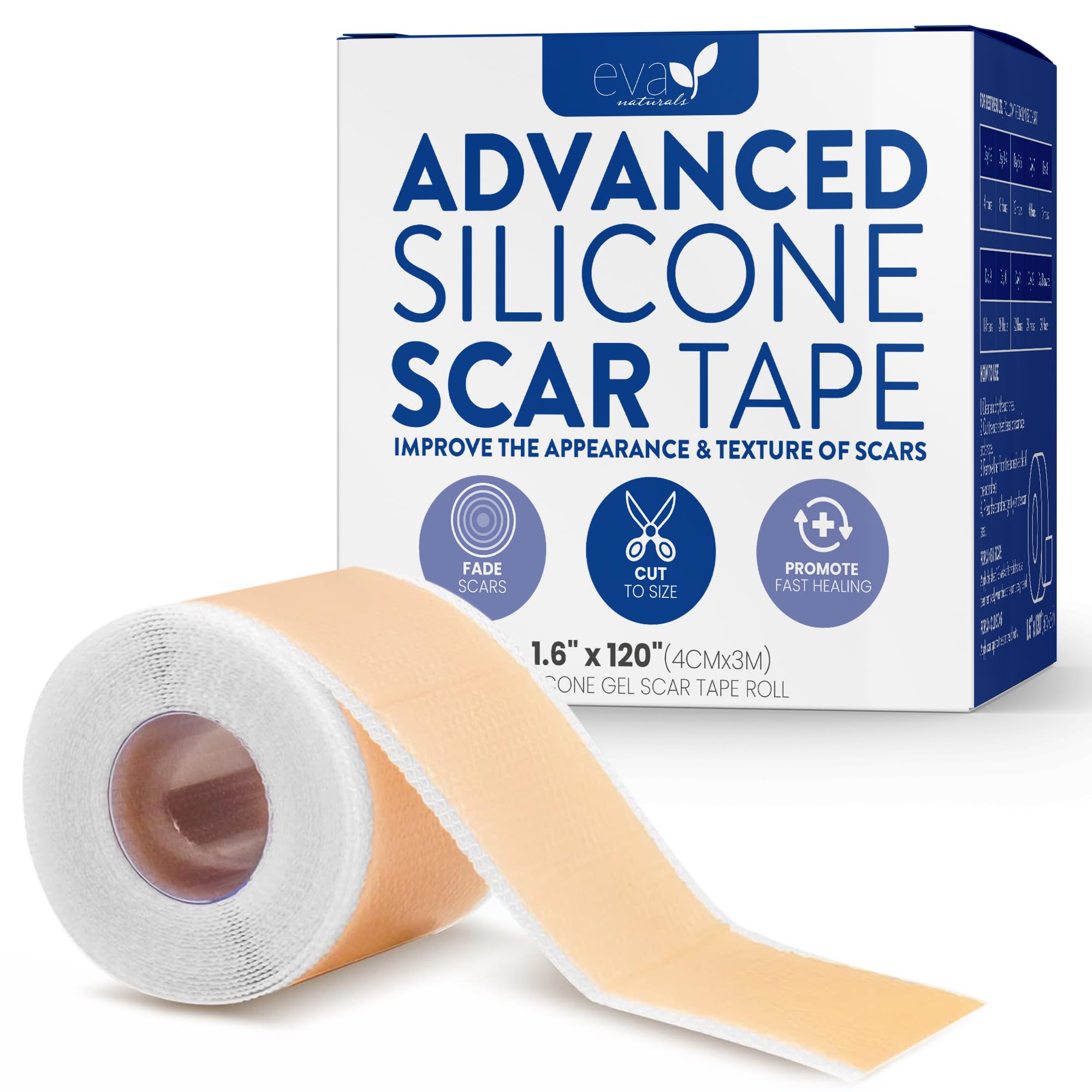 Eva Naturals medical grade silicone scar tape roll unfolded shows flexible adhesion for scar care