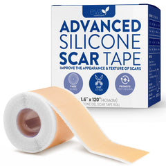 Eva Naturals medical grade silicone scar tape roll unfolded shows flexible adhesion for scar care