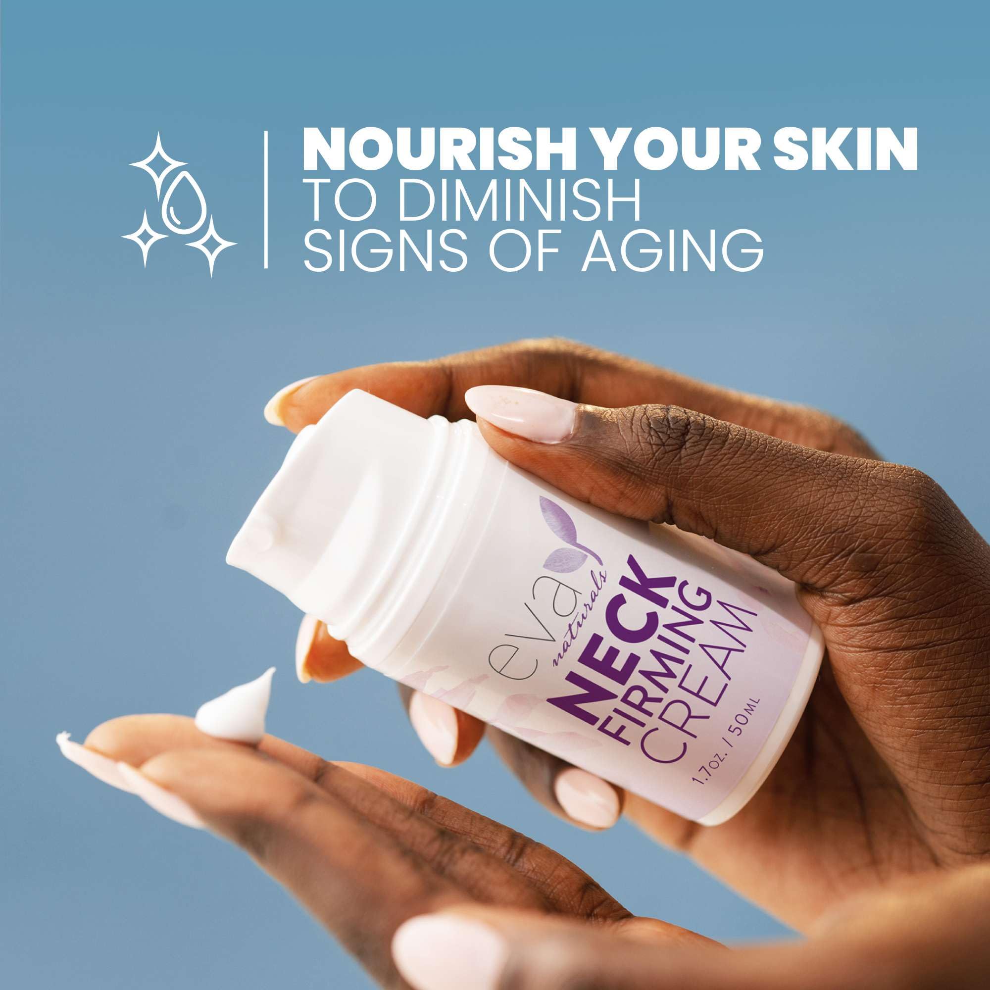 Eva Naturals Neck Firming Cream decollete care suggested, promoting unified texture.