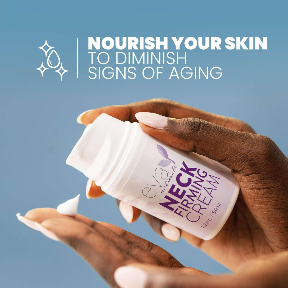 Eva Naturals Neck Firming Cream decollete care suggested, promoting unified texture.