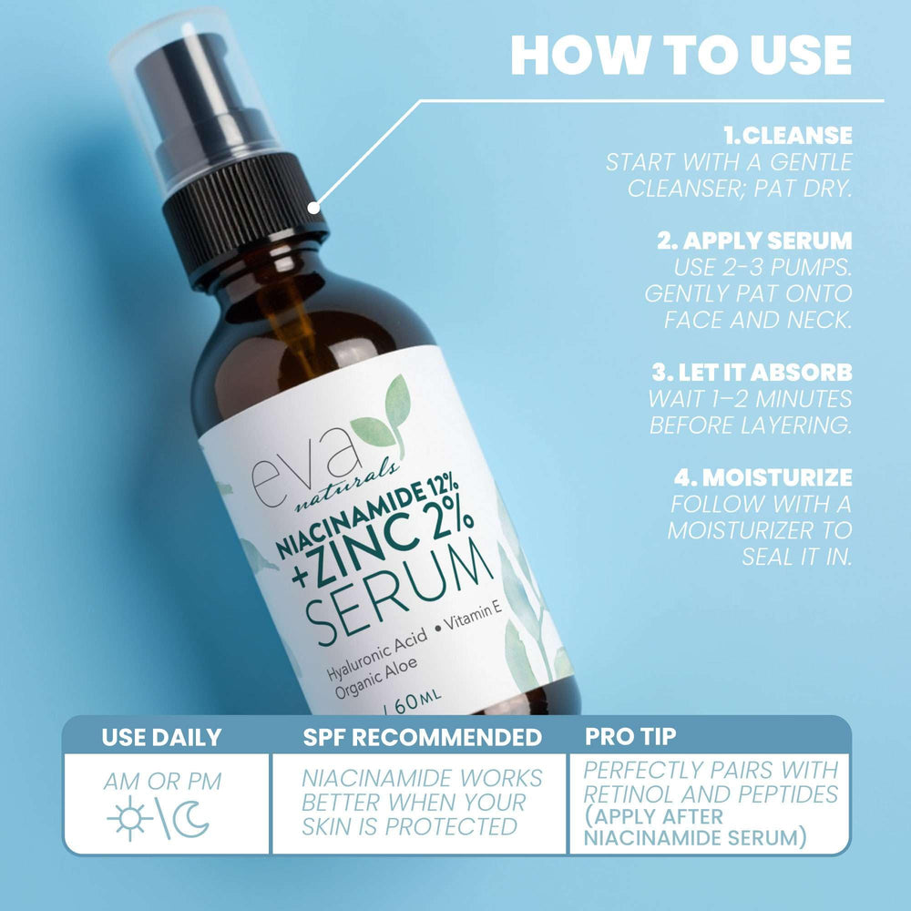 Close-up of pores and smooth skin after using Eva Naturals serum