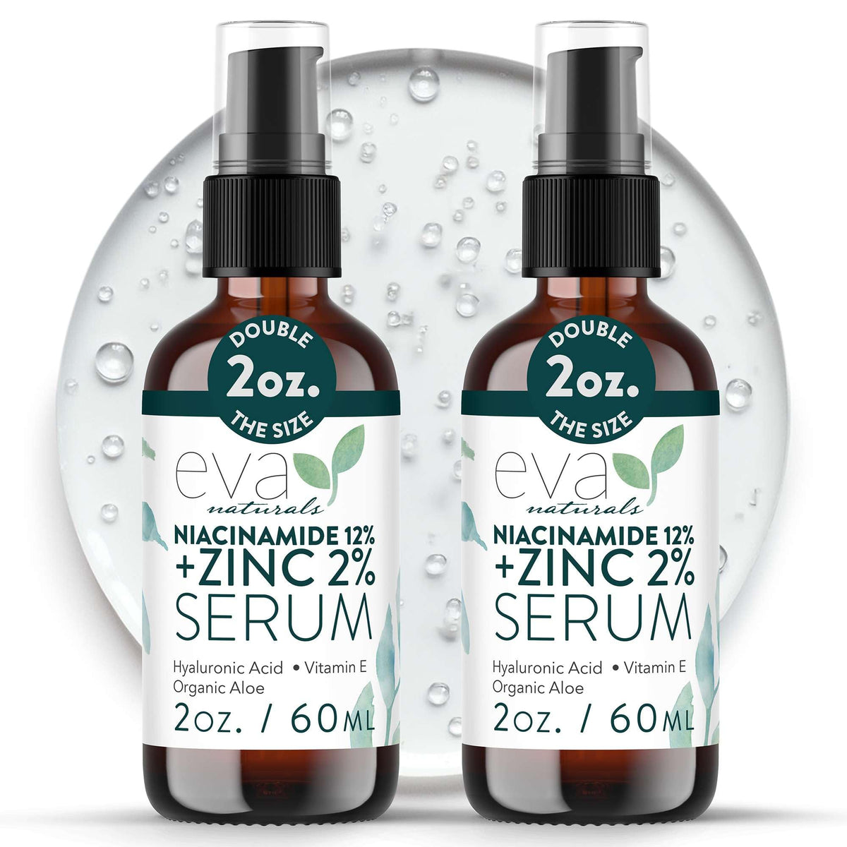 Eva Naturals Niacinamide 12% + Zinc Serum bottle pour demonstrates oil balance for a refined complexion