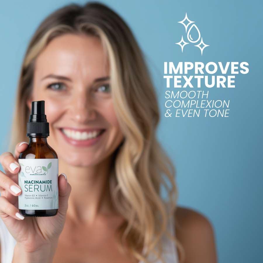 Lightweight matte finish after applying Eva Naturals Niacinamide 5% Serum