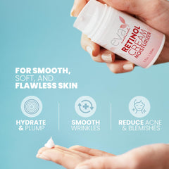 Eva Naturals retinol cream texture swatch on skin showing silky finish and hydration.