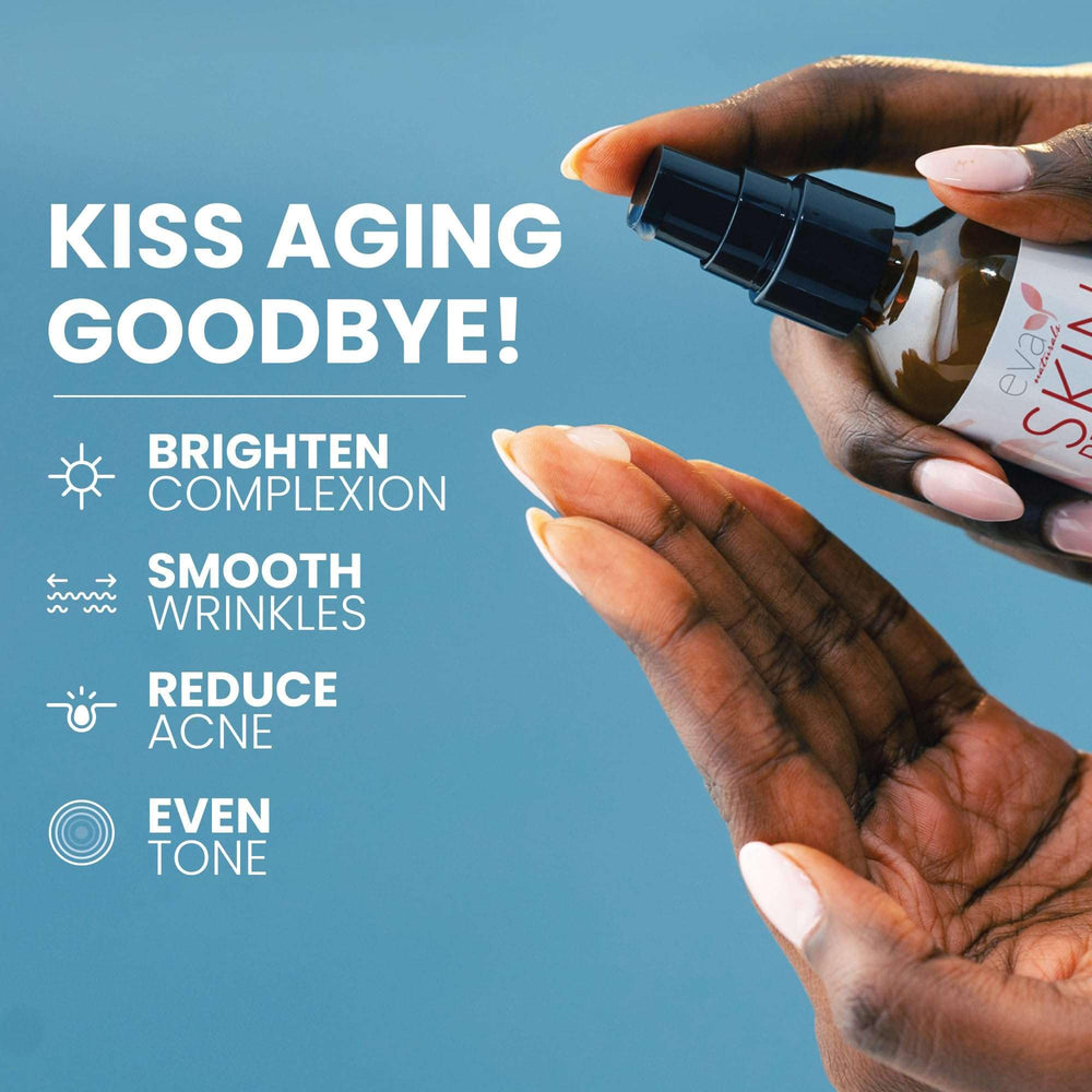 Eva Naturals Retinol Serum bottle pour shows easy layering with moisturizers for nightly routines.