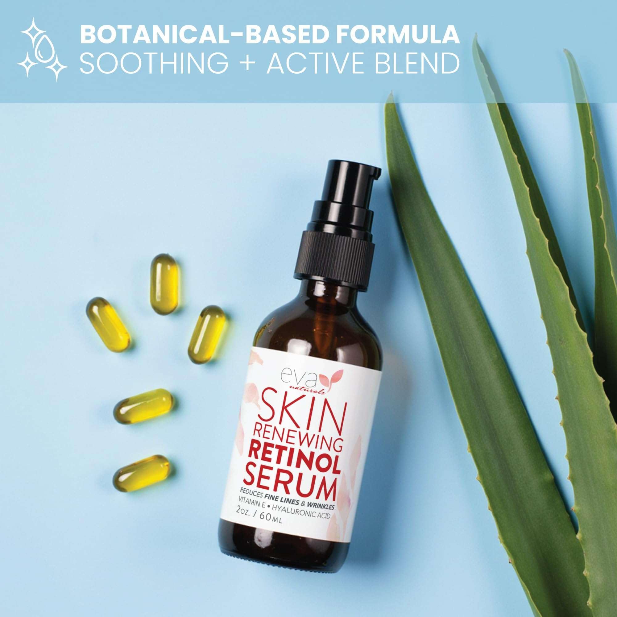 Eva Naturals Retinol Serum jar-packaging setup conveys premium packaging and product visibility.