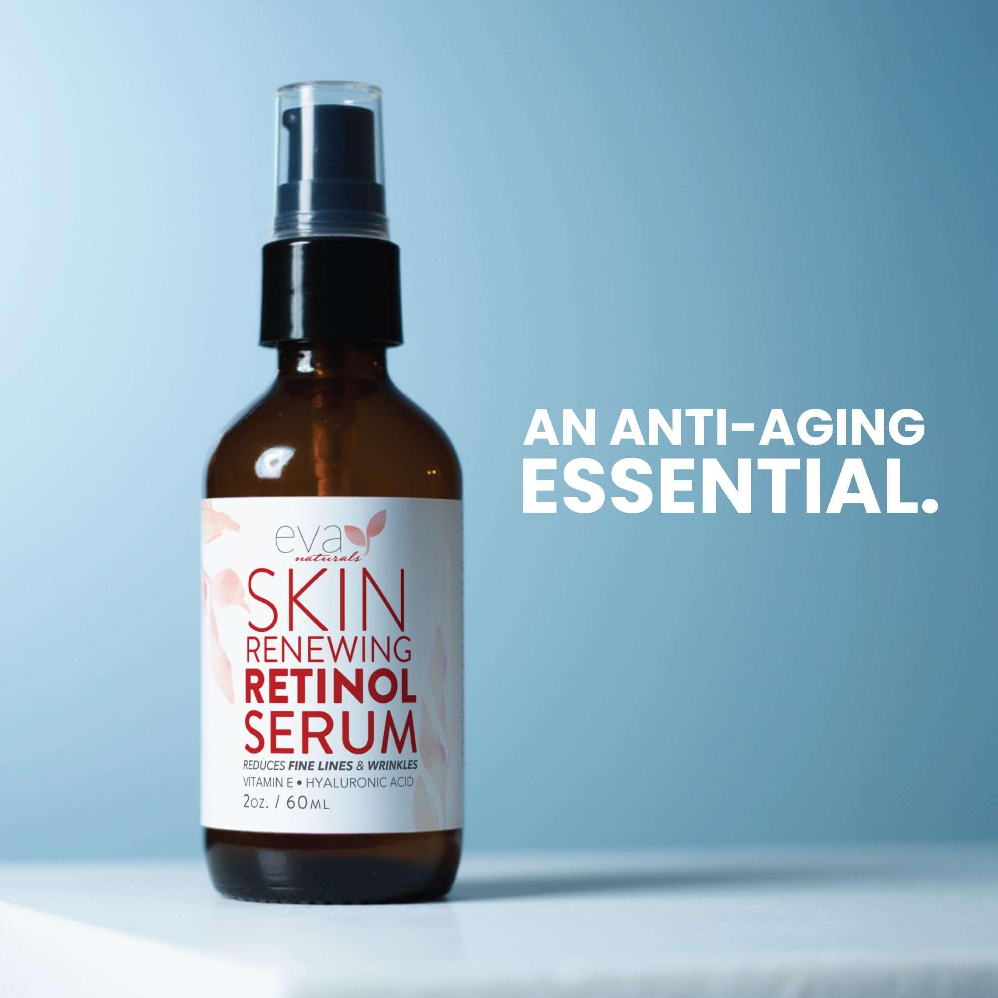 Eva Naturals Retinol Serum night-application on hand illustrates easy skincare ritual.