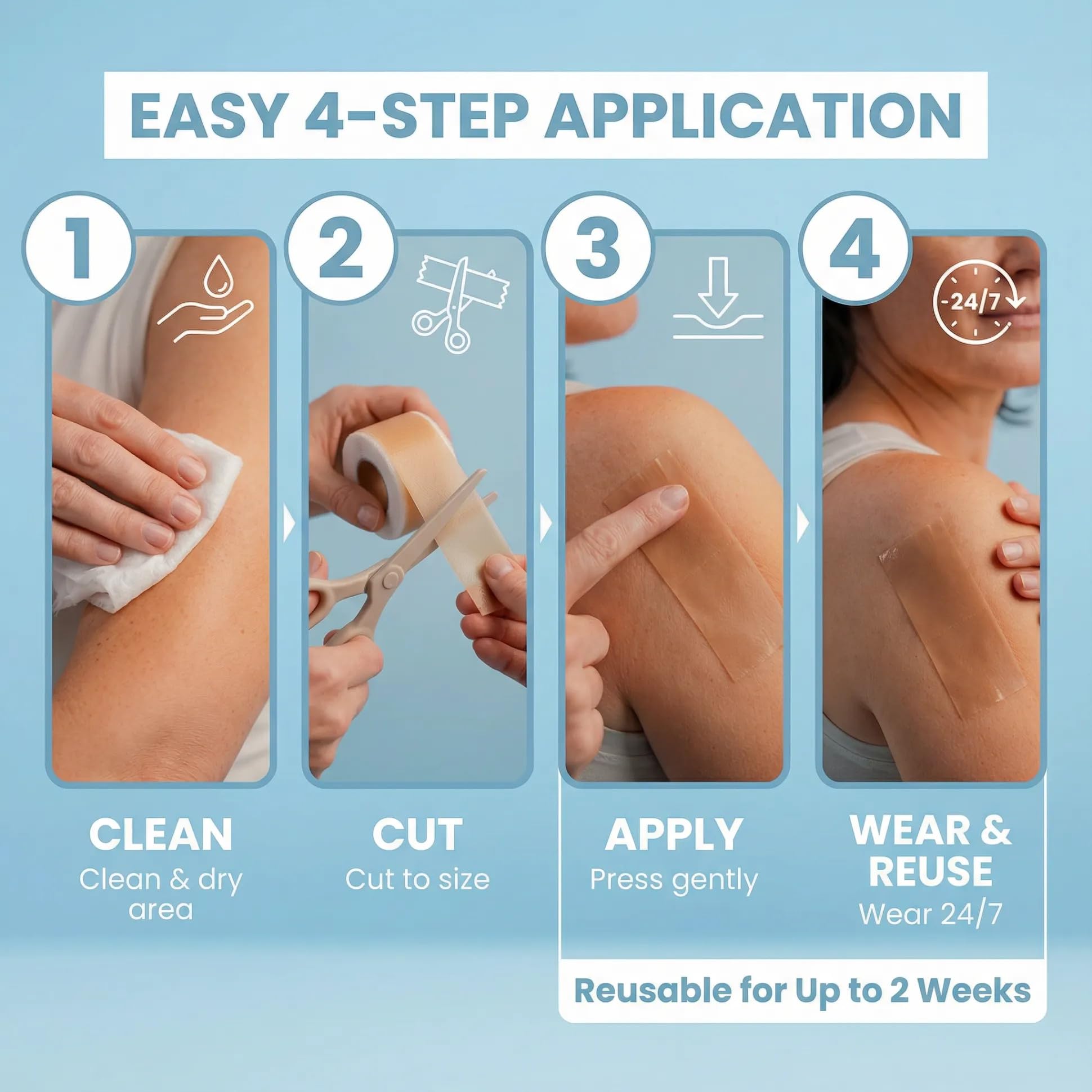 Eva Naturals latex-free scar tape closeup emphasizes irritation-free use