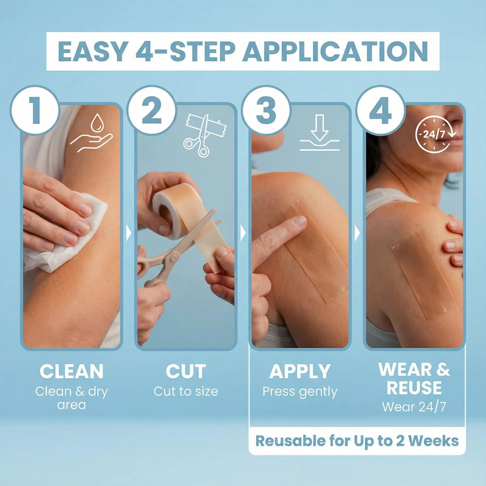 Eva Naturals latex-free scar tape closeup emphasizes irritation-free use