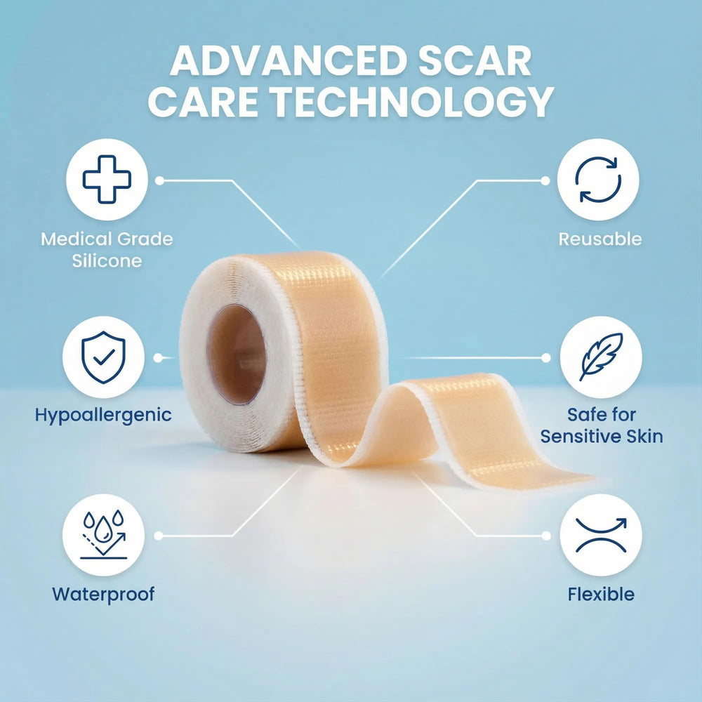 Eva Naturals scar tape roll view highlights 120-inch length for multiple applications