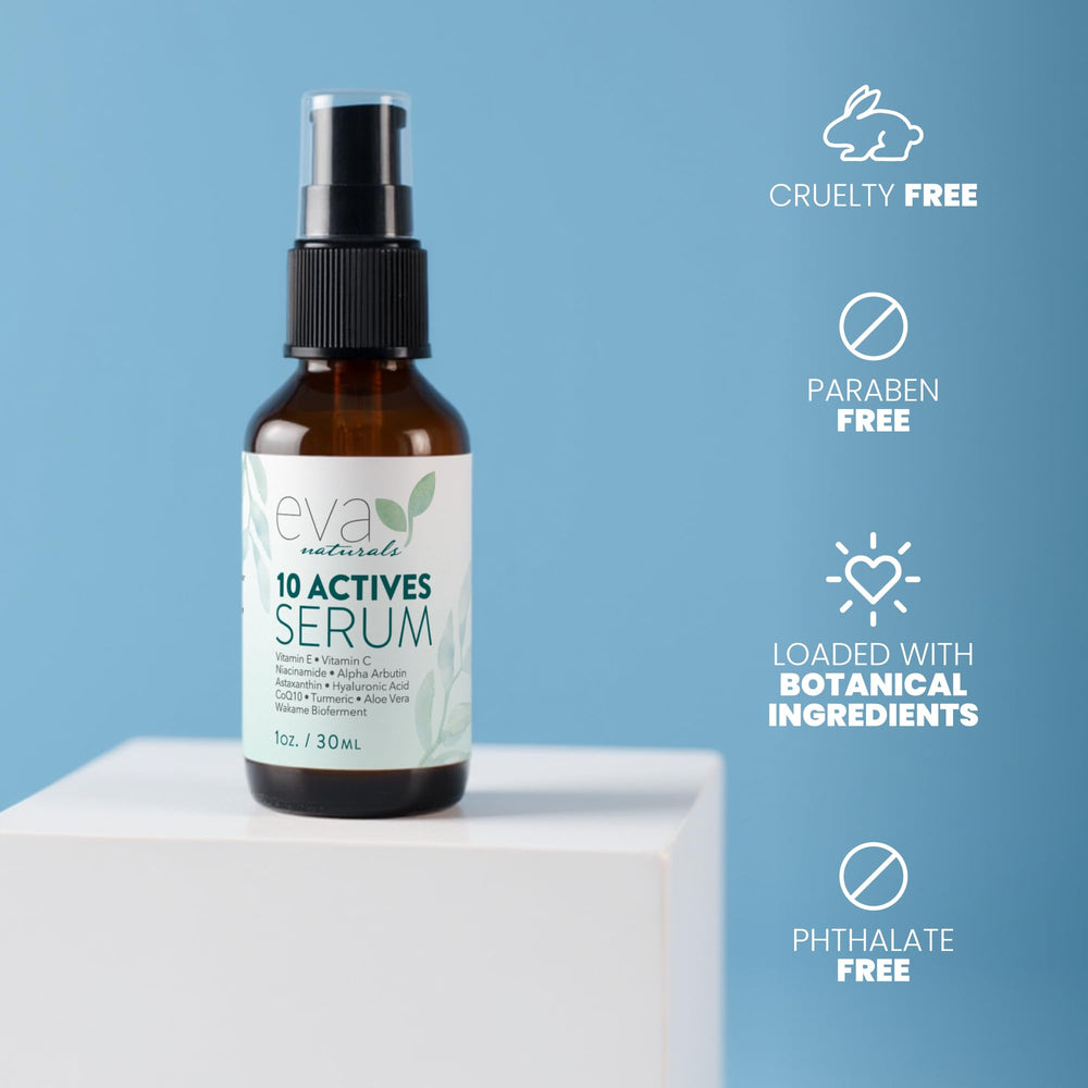 Eva Naturals Serum 10 Activos facilita la aplicación facial diaria.