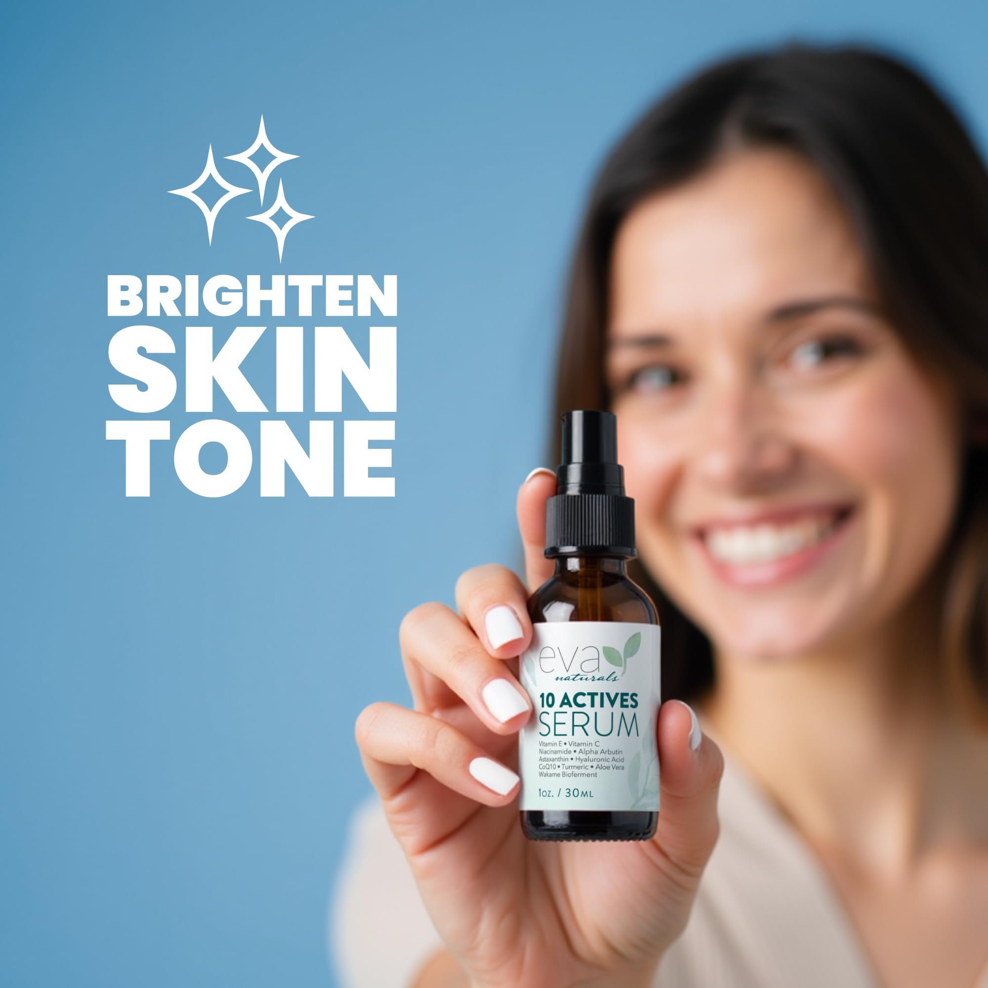 Eva Naturals Serum 10 Activos suaviza arrugas y mejora firmeza de la piel.