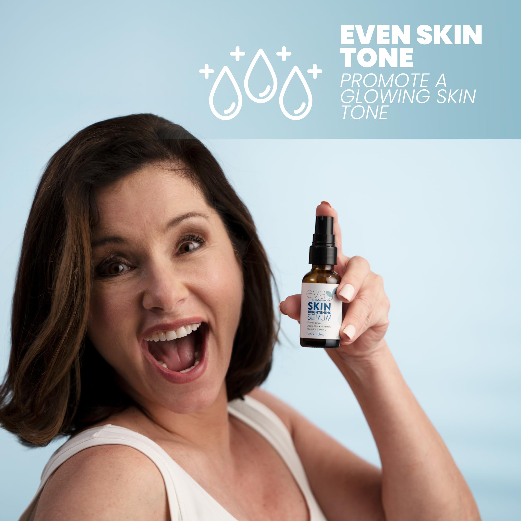 Eva Naturals serum application on face illustrating quick absorption and non-greasy finish.