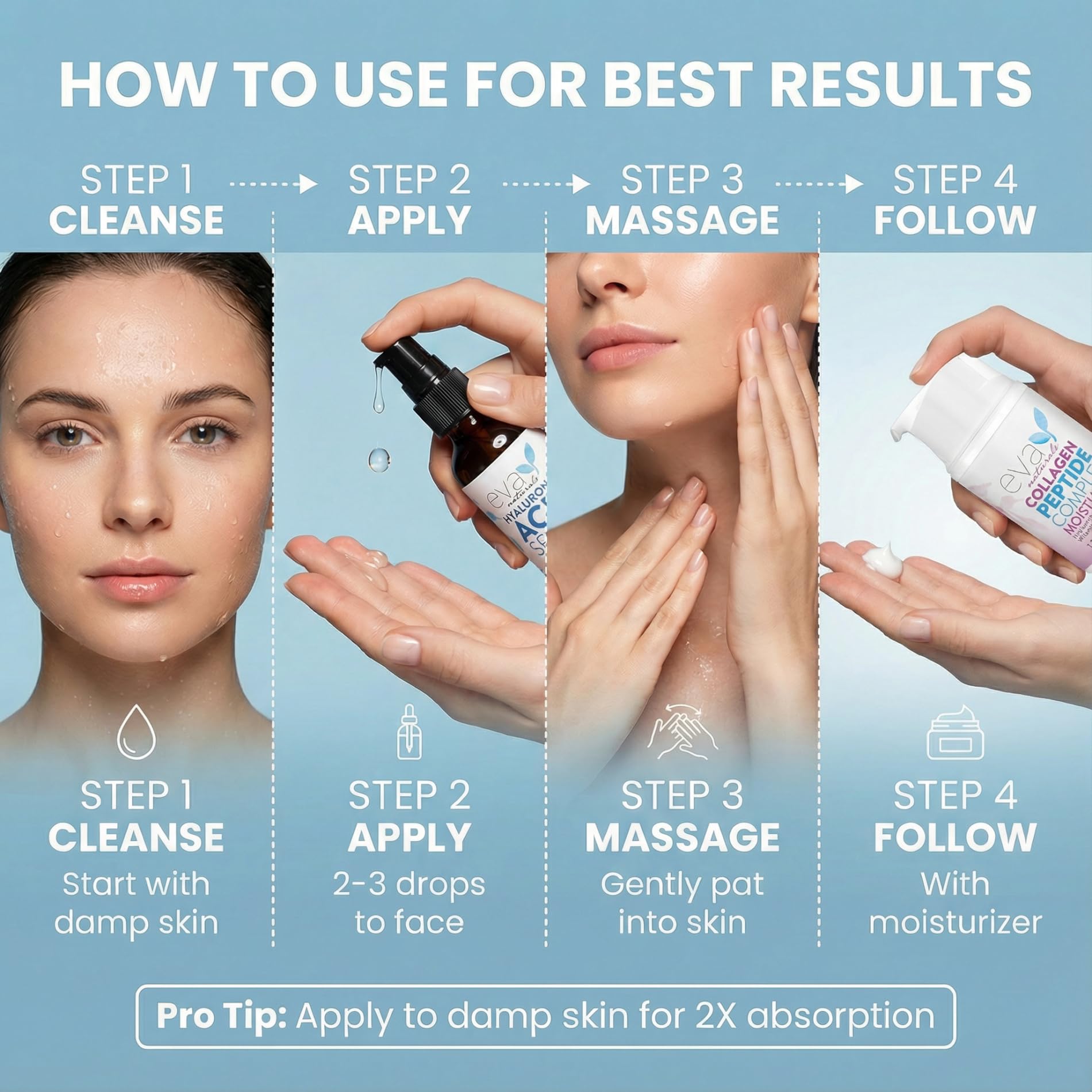 Eva Naturals serum under makeup application demonstrates a smooth base for makeup wear.