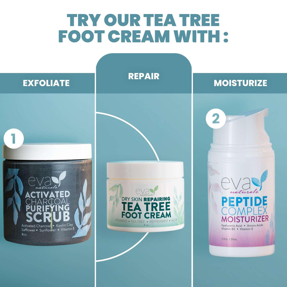 Eva Naturals Tea Tree Foot Cream packaging highlights clean paraben-free formula