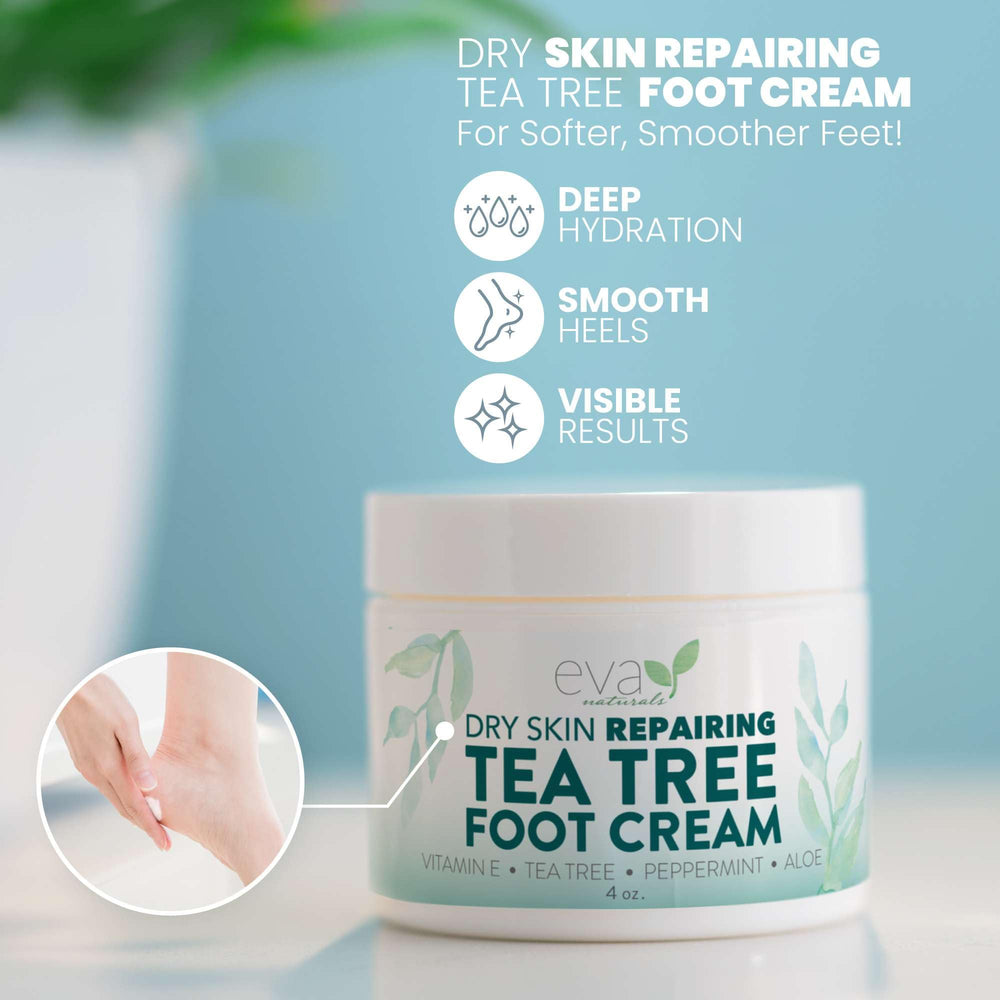Eva Naturals Tea Tree Foot Cream swatch on skin demonstrates quick absorption and cooling feel