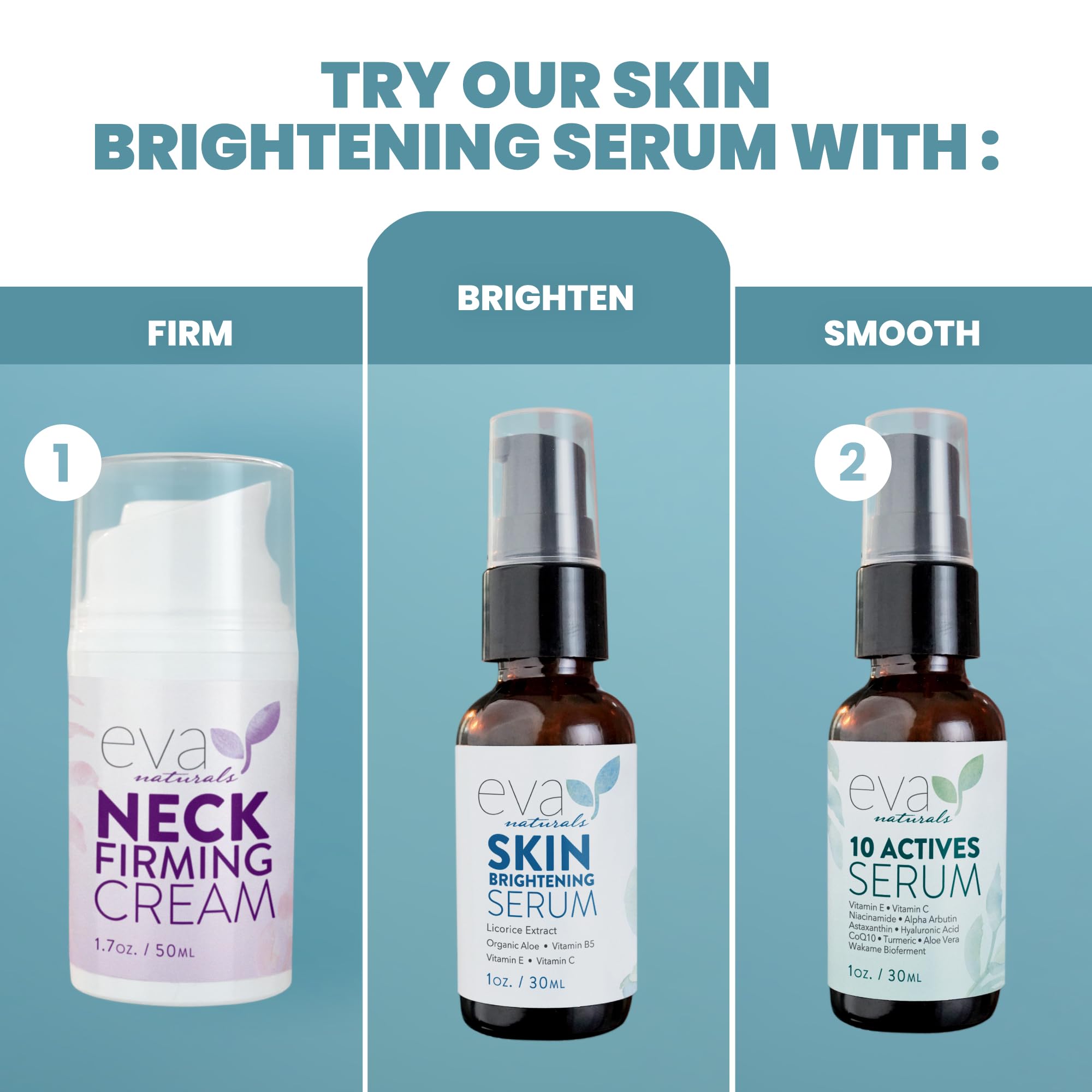 Eva Naturals tone-evening serum on forearm demonstrates balanced radiant complexion potential.