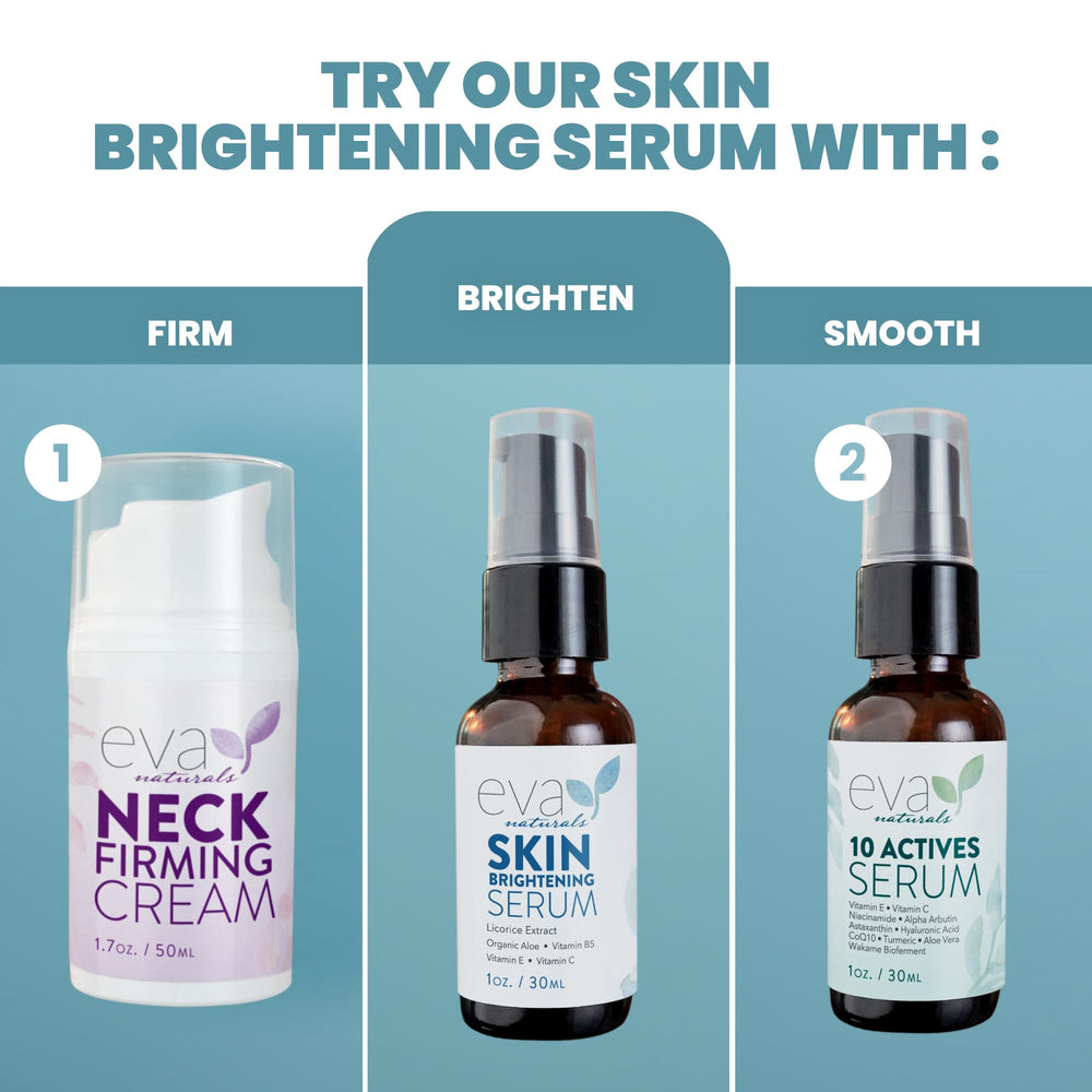 Eva Naturals tone-evening serum on forearm demonstrates balanced radiant complexion potential.