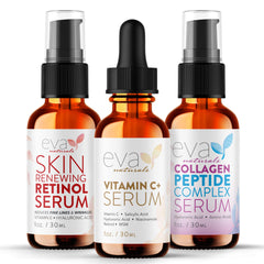 Eva Naturals Trifecta Vitamin C serum bottle promoting radiant, even-toned skin